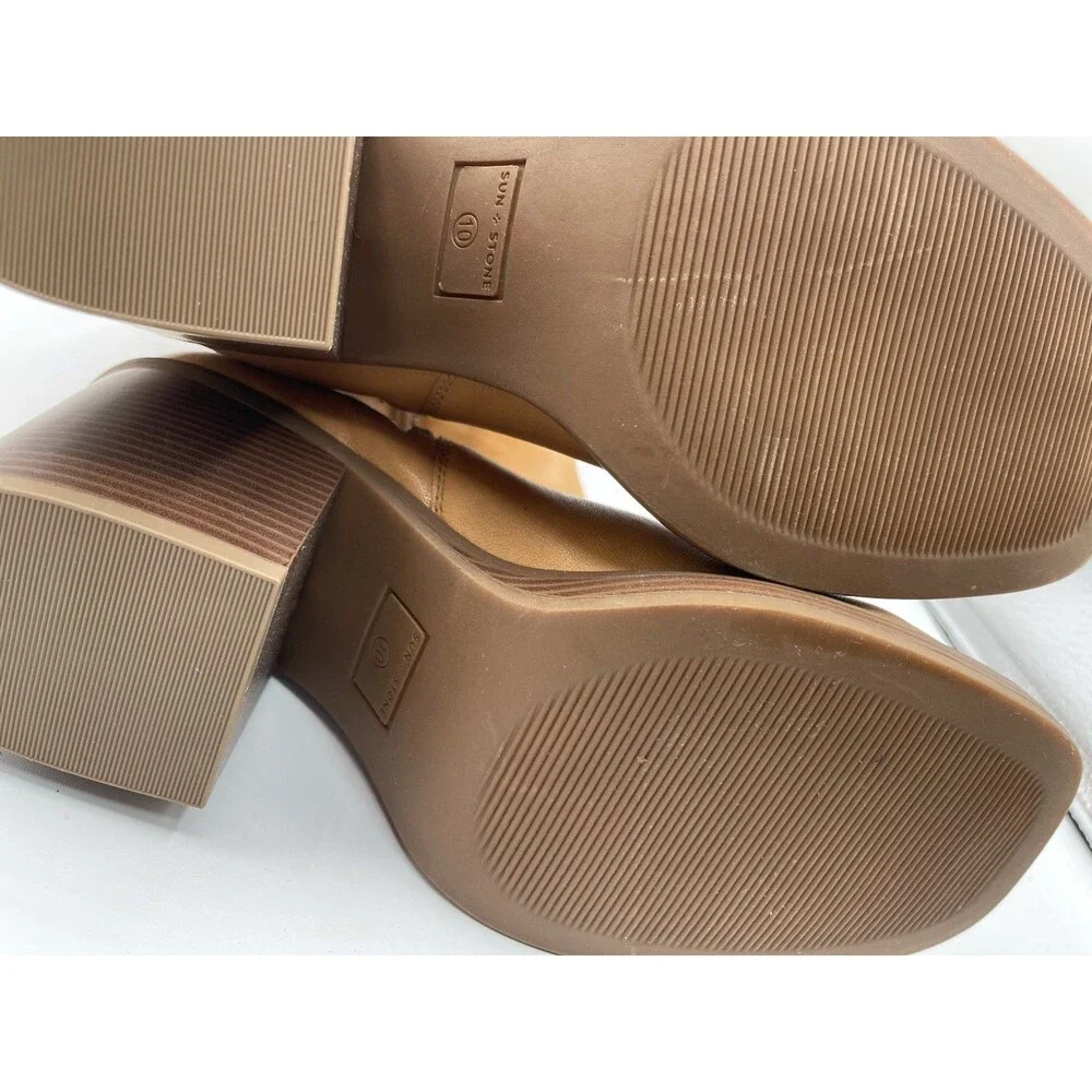 Sun Stone Heel Boots Women Brown Boho Preppy Size 10 New
